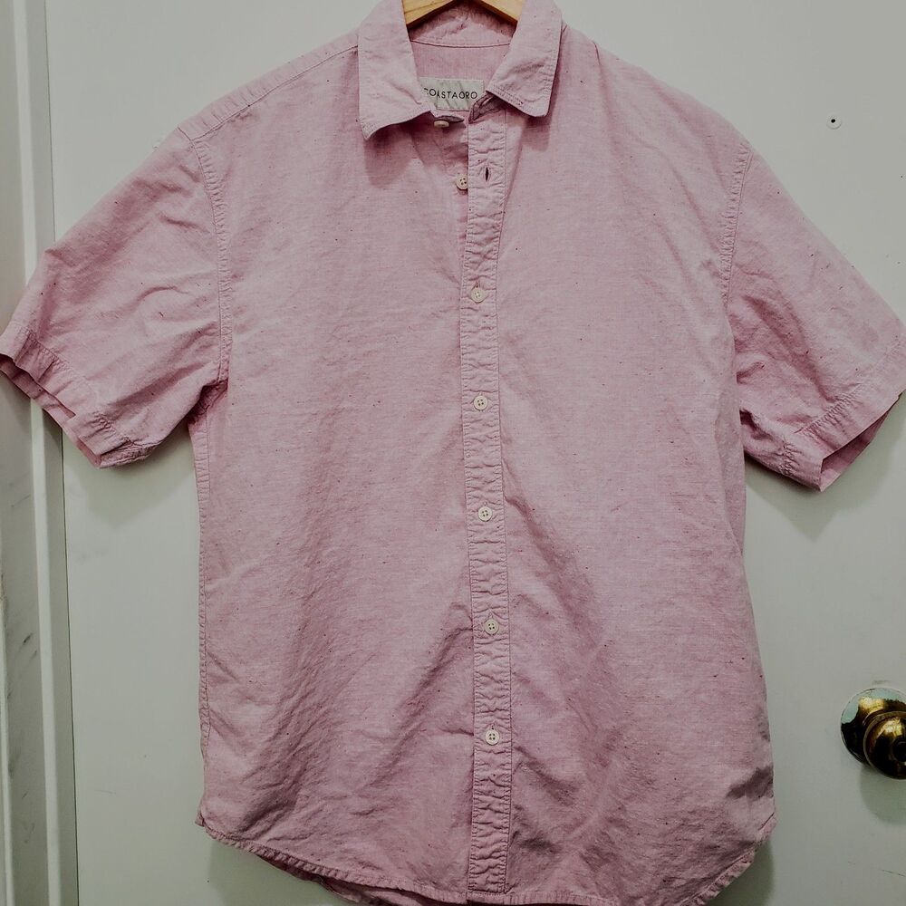 Coastaoro Men's Pink Chambray Button Up Shirt Sz. M Coastal Casual Vacation